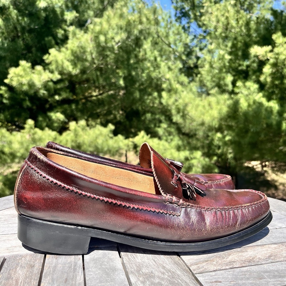 Vintage Bass Tassel Loafers Mens 13D Burgundy Leather Weejuns Dress Shoes 49987